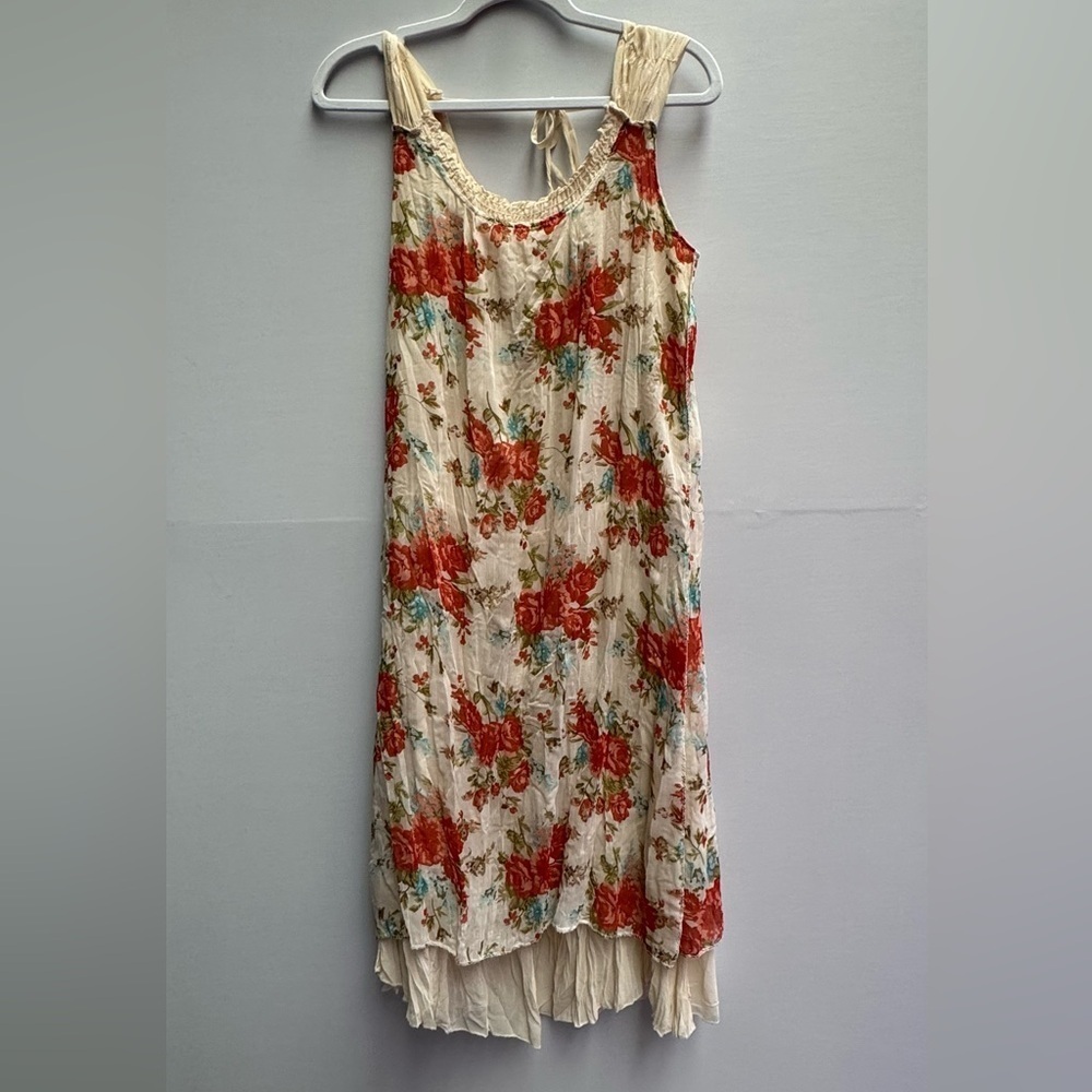 Vintage Cream Red Floral Sleeveless Maxi Sundress XS S
